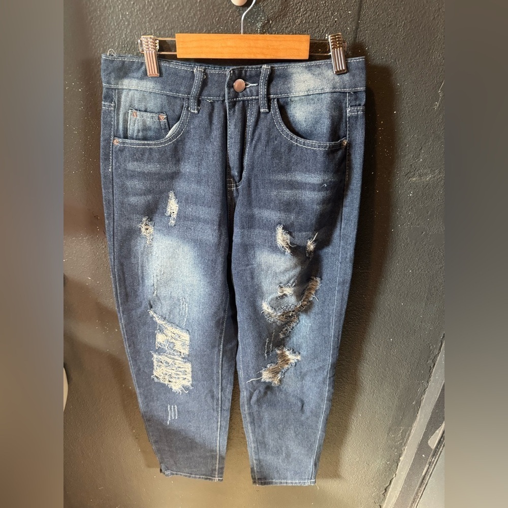 Women’s Dark Wash Distressed Blue Jeans